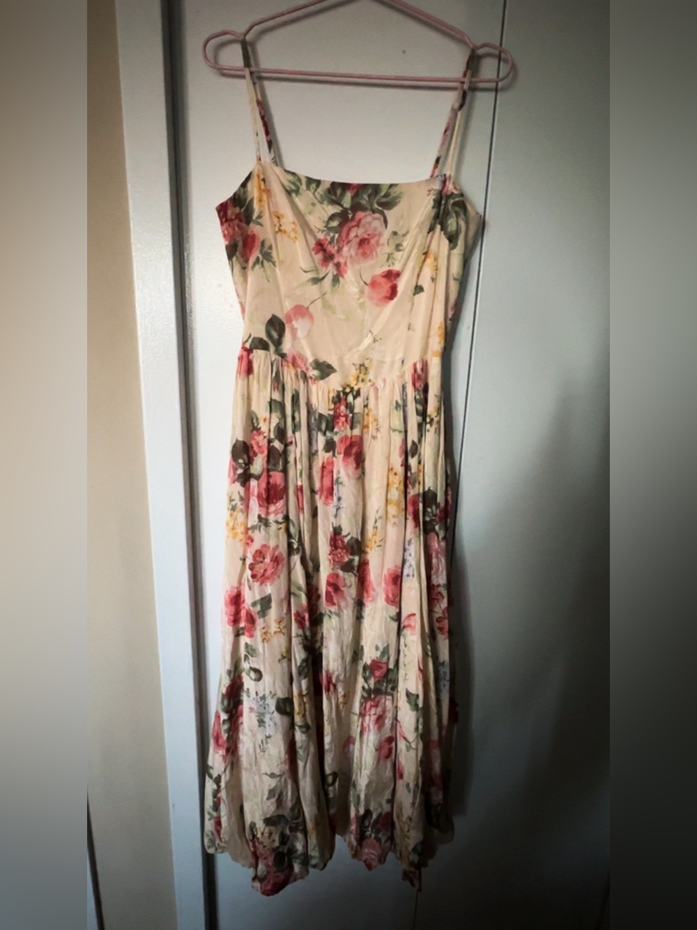 Abercrombie & Fitch Cream Floral Maxi Dress with Pink Roses